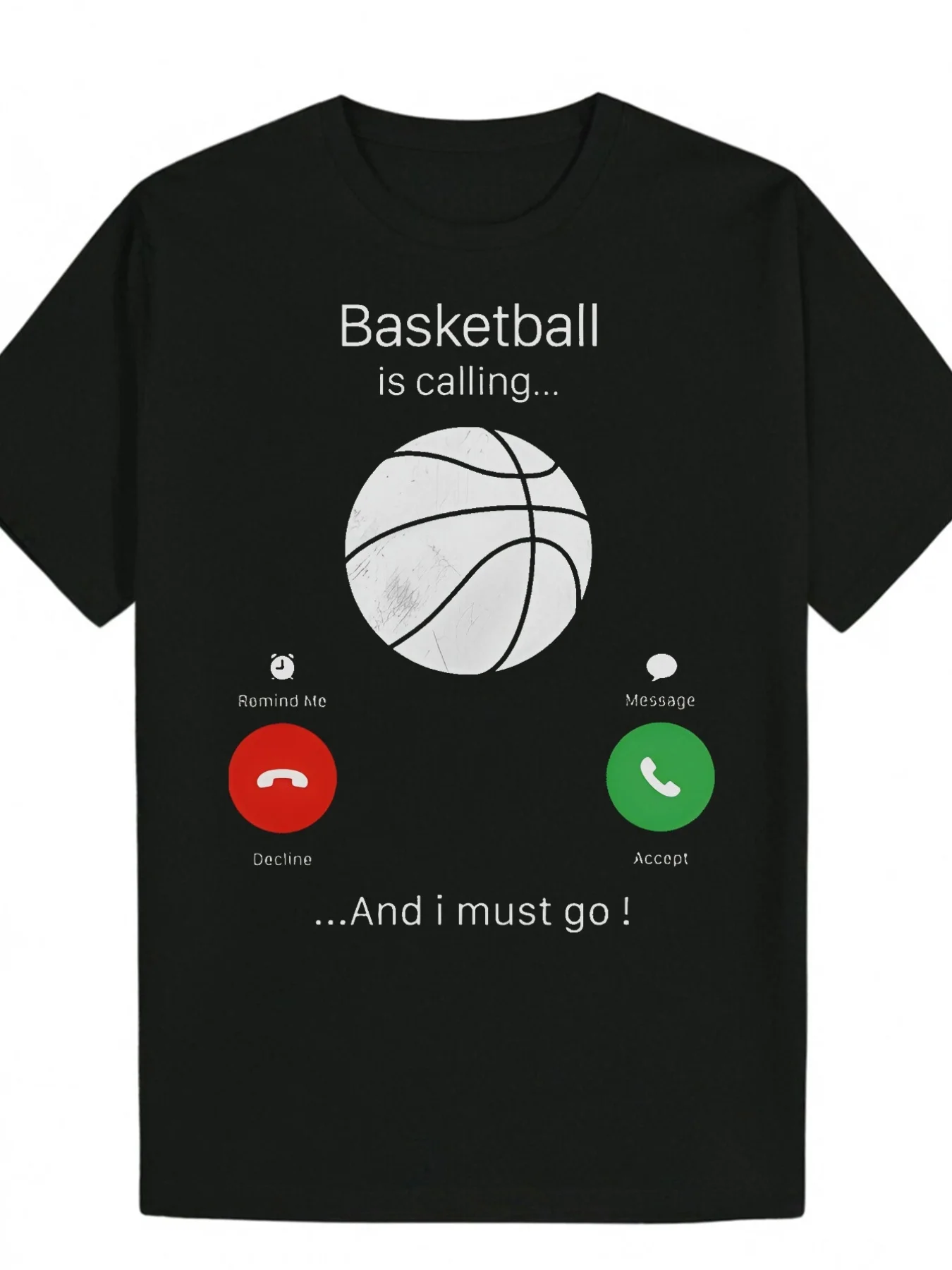Camiseta con temática de baloncesto para hombre con icono de teléfono y el eslogan 'Basketball Is Calling...' - Diseño de aro en blanco y negro, camiseta informal de manga corta con cuello redondo para deportes, gimnasio, uso en verano - Regalo para amantes del baloncesto (se acepta/declina el impresión de botones)