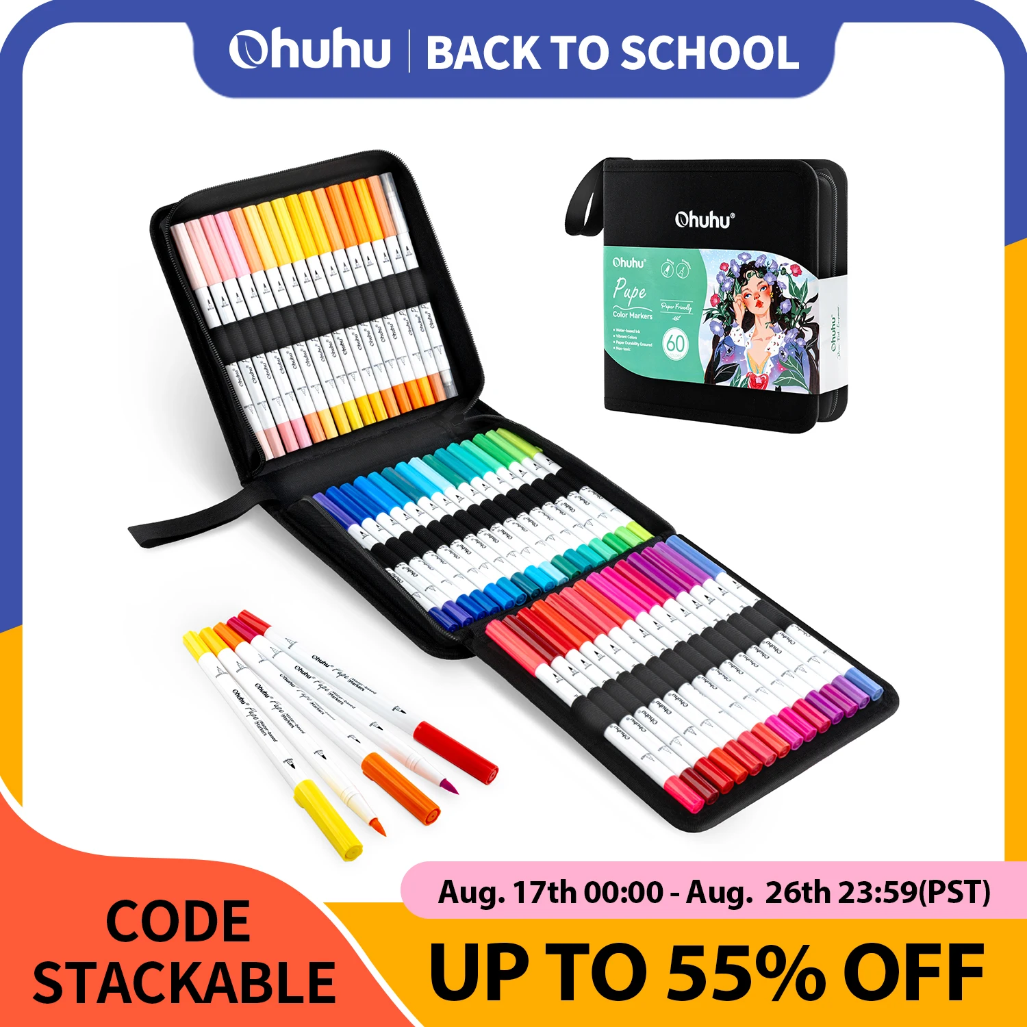 Ohuhu-Marker, papierfreundliche Malmarker auf Wasserbasis, Dual-Pinsel-Fineliner-Spitzen, Marker, Malbücher, Kunstmarker, Anfänger