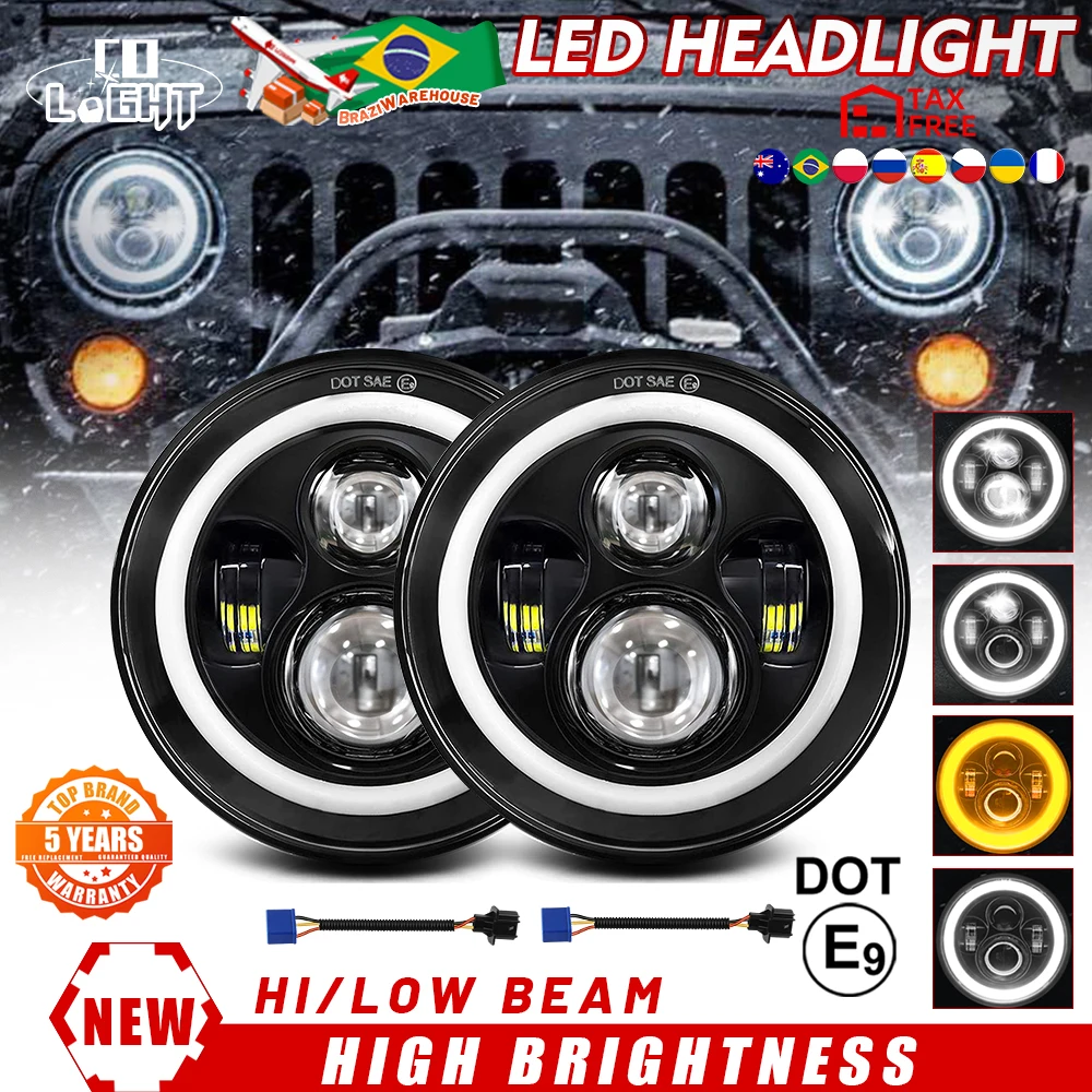 

CO LIGHT DOT E9 Universal 7 Inch Led Car Motorcycle Headlight DRL H4 Headlamp High/Low Angel Eye For Off road 4x4 Headlights 12V