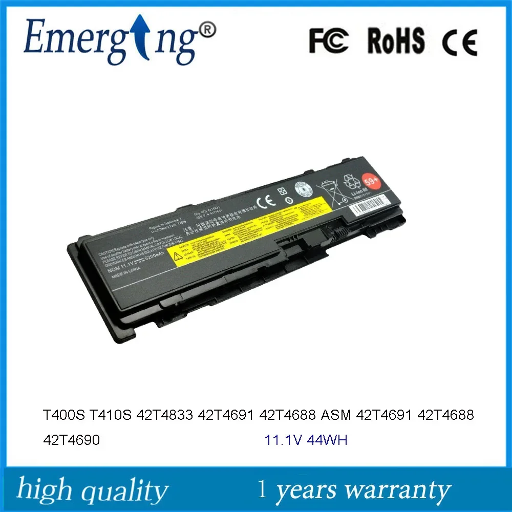 

11.1V 44Wh Laptop Battery T410S For Lenovo Thinkpad T400S 42T4833 42T4691 42T4688 ASM 42T4691 42T4688 42T4690