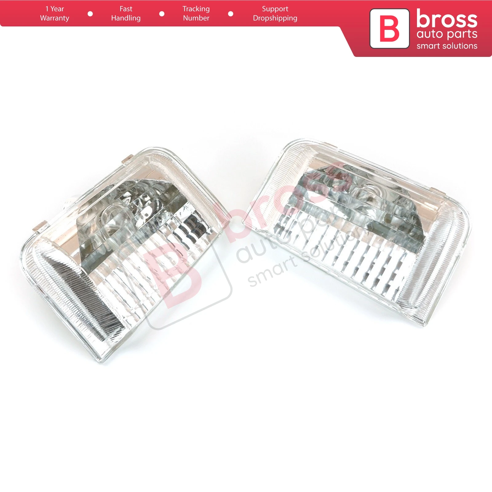 Bross BSP907 2 Pcs Side Door Wing Mirror Indicator Lamp White Lens R+L 71748253, 71748252  for Fiat Peugeot Citroen MK3