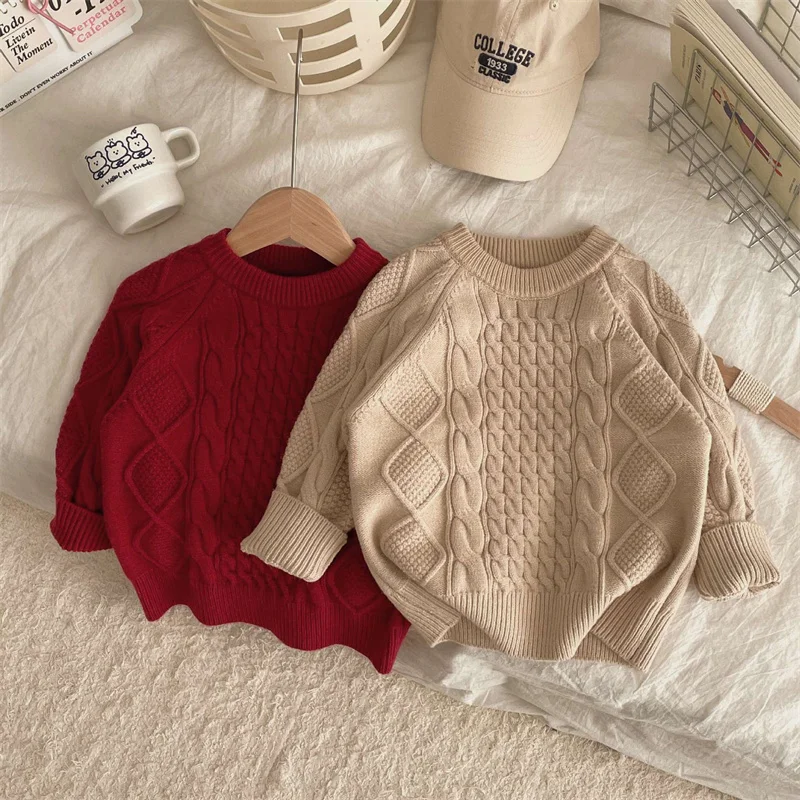 

Girls Sweater Wool Coat Kids Tops Knitting 2024 Cute Thicken Warm Winter Autumn Pullover Christmas Gift Sport Children's Clothin