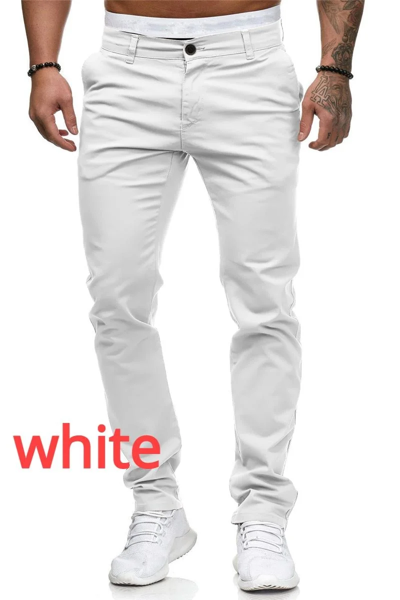 Mens Fashion Casual Simple Skinny Long Trouser Cargo Pants Slim Fit Solid Color Straight Pants