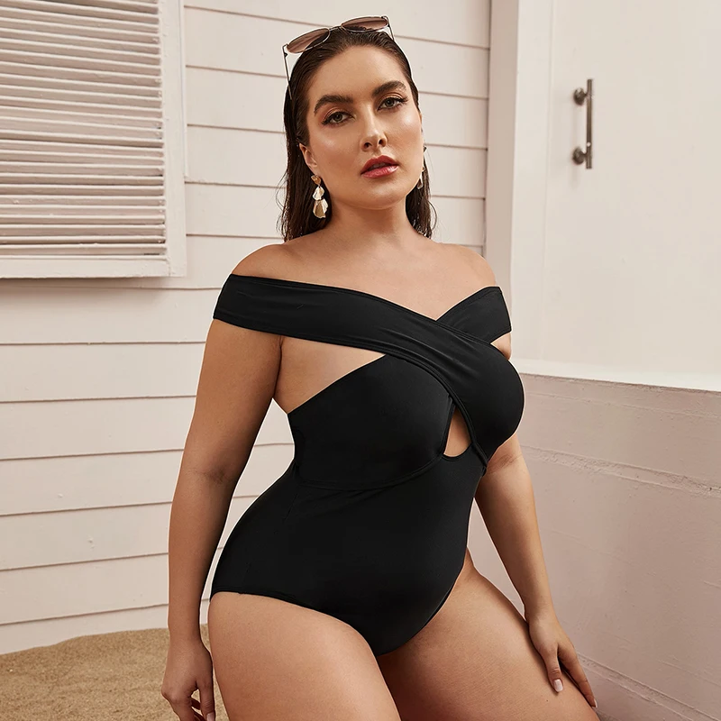 Jednoczęściowy strój kąpielowy damski kostium kąpielowy damski Plus Size dla otyłych kobiet pulchny krzyżowy dekolt stroje kąpielowe Monokini 4XL