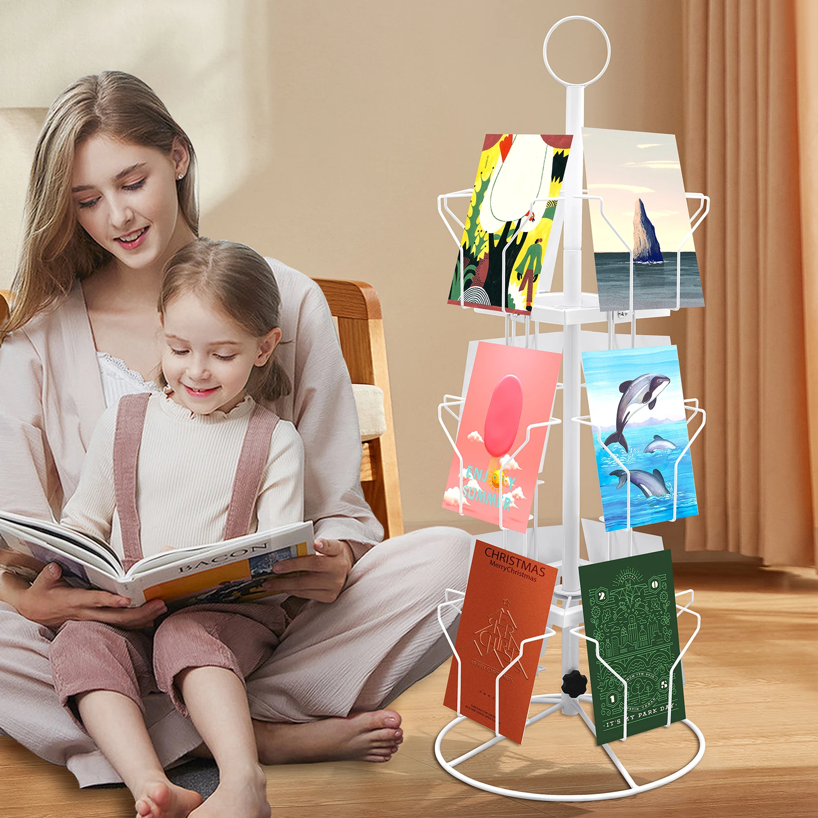 

Greeting Card Display Stand, 12 Pockets, 360° Rotating Design, Easy Assembly, Ideal for Cards and Brochures Storage