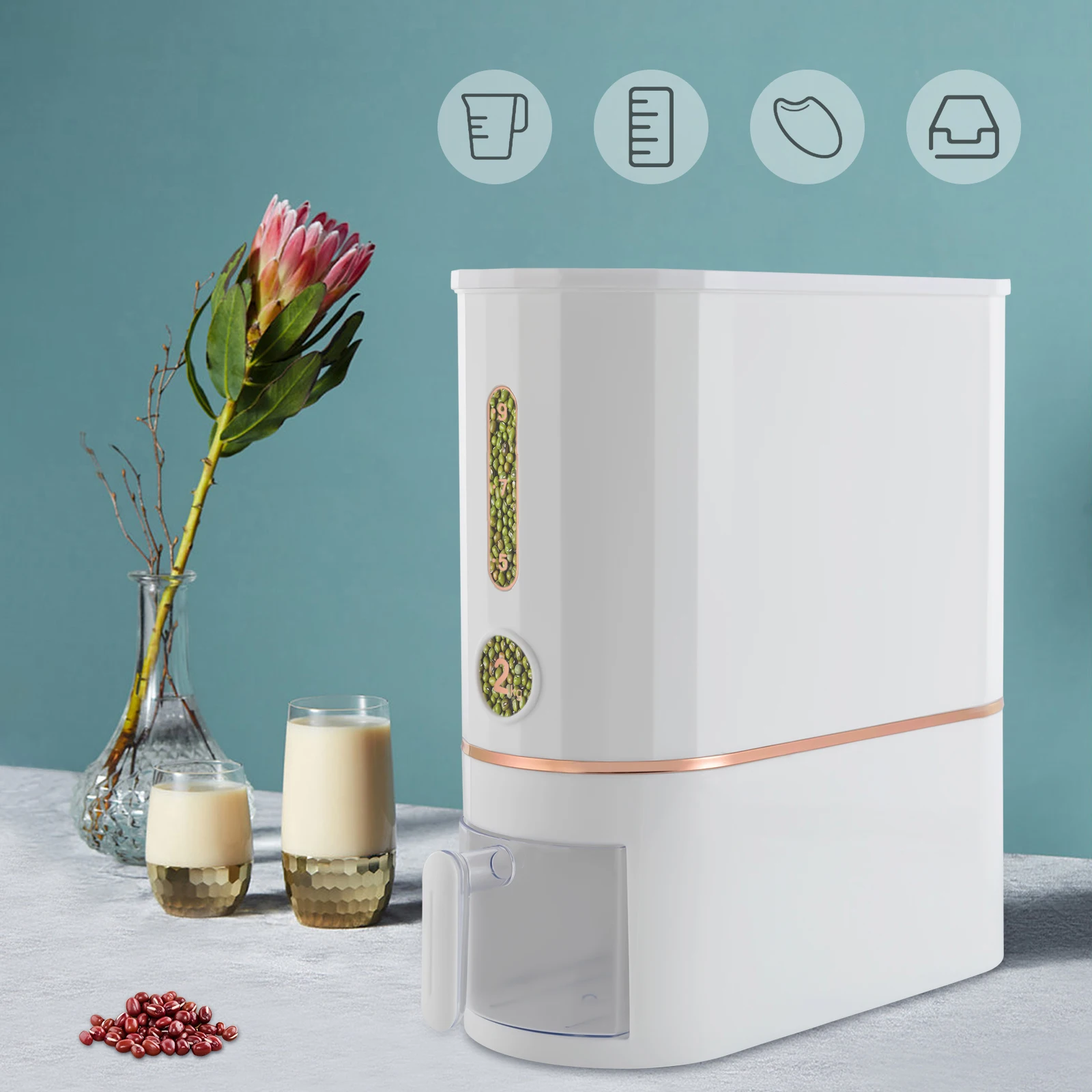 

Cereal Dispenser, 22.05 lbs Capacity, BPA-Free, Slim Design, Sloping Bottom for Freshness, Easy Access with Transparent Cup