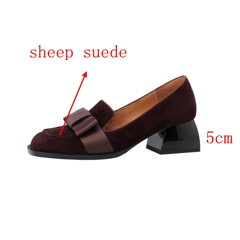 Krazing Pot Onlinestar Recommend Sheep Suede Square Toe High Heels Butterfly-knot Retro Fashion Breathable Cozy Women Pumps L60