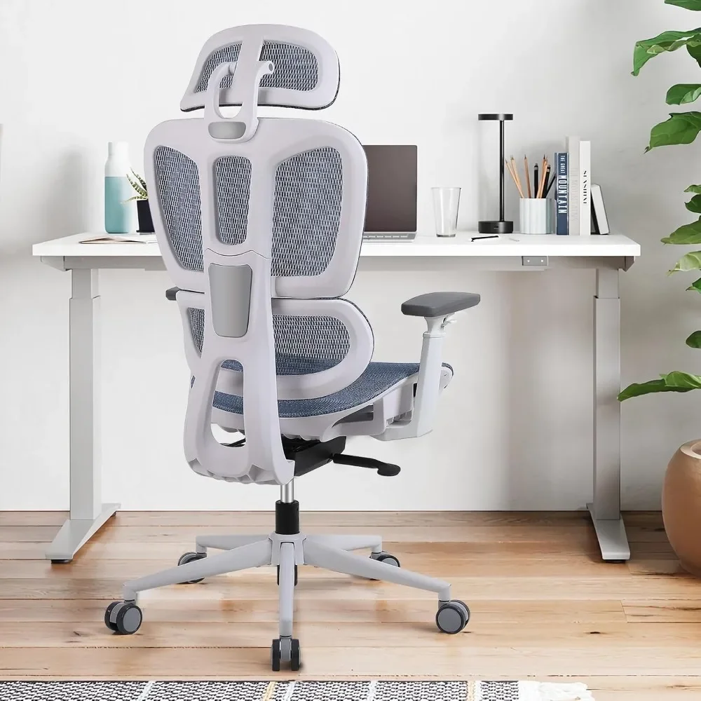 Silla de oficina ergonómica, soporte Lumbar, espalda alta, profundidad del asiento ajustable, reposabrazos 3D y reposacabezas, silla de oficina de malla