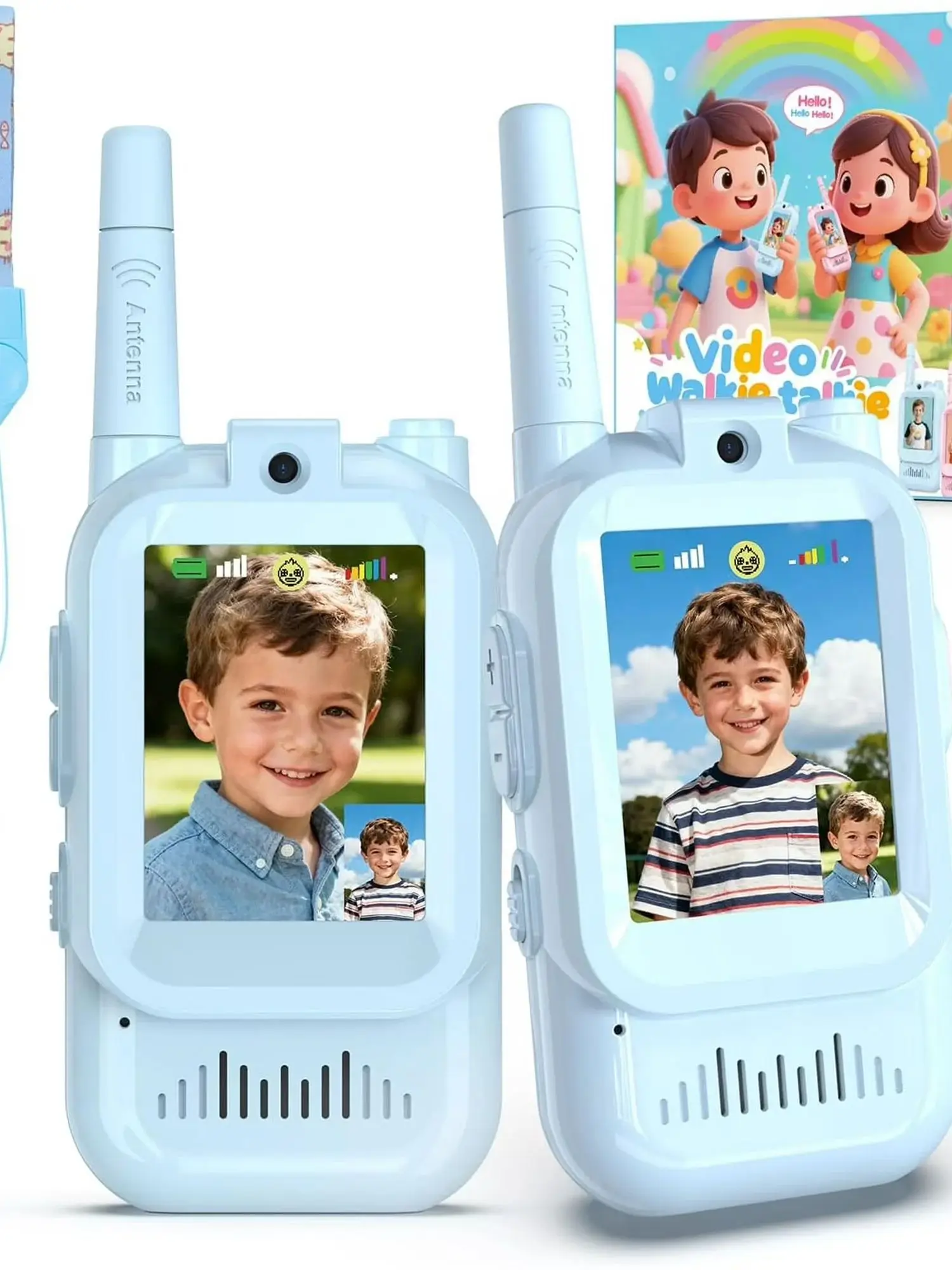 قطعتان من أجهزة الاتصال اللاسلكي عبر الفيديو للأطفال، راديو ثنائي الاتجاه قابل لإعادة الشحن مع كاميرا، ألعاب محمولة للتخييم والسفر هدية عيد ميلاد