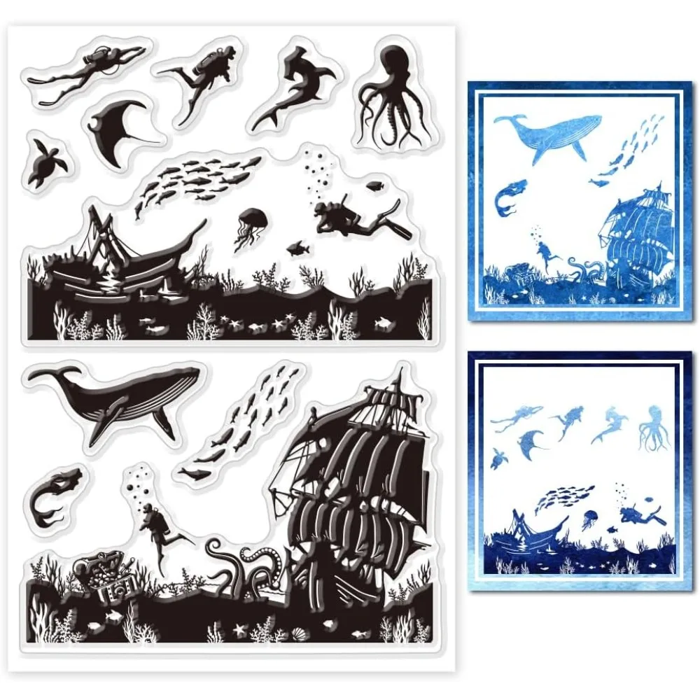 Ocean Treasure Clear Stamps Diver Shipwreck Mermaid Silicone Clear Stamp Seals for DIY Scrapbooking Cards Making Photo Album