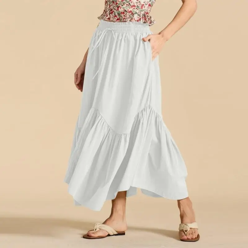 تنانير طويلة W0YA للنساء تنورة طويلة بخصر عالٍ من عصر النهضة مع جيوب #3