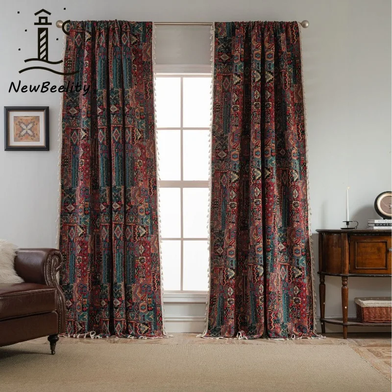 Jacquard Curtains for Living Room Bedroom Geometric Clashing Finished Kitchen Curtains Floating Window Semi-shade Tulle Drapes