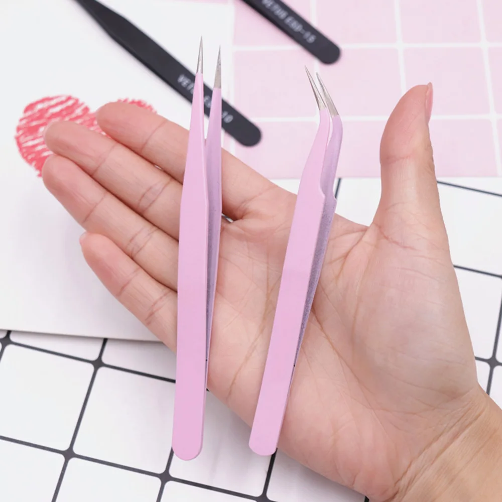 1pc pinças de extensão de cílios de aço inoxidável curvado pinças de cílios retos não-magnéticos ferramentas de maquiagem de unhas atacado