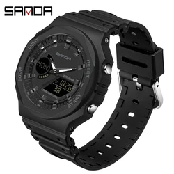 SANDA 6016 New Sports Casual  Mens Watch Chronograph Running 50M Waterproof LED Noctilucent Dual Display Quartz Mens Watches