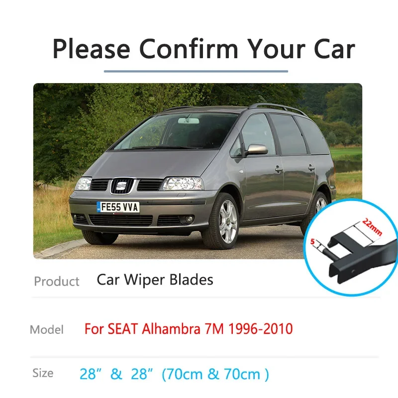 For SEAT Alhambra Volkswagen Sharan Ford Galaxy 7M MK1 1996~2010 Front Wiper Blades Cutter Window Windshield Accessory 28\