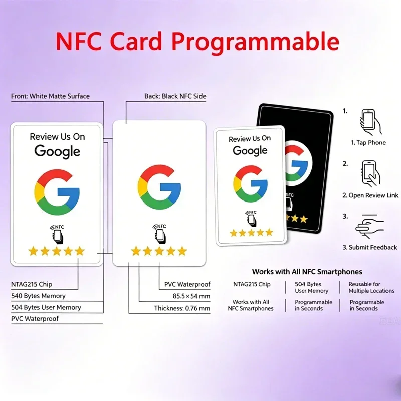 Wholesale/' NFC Card Black ;;Premium Wear‑Resistant Matte Finish Reusable Google Review Tap  Programmable NFC Card User‑Friendly