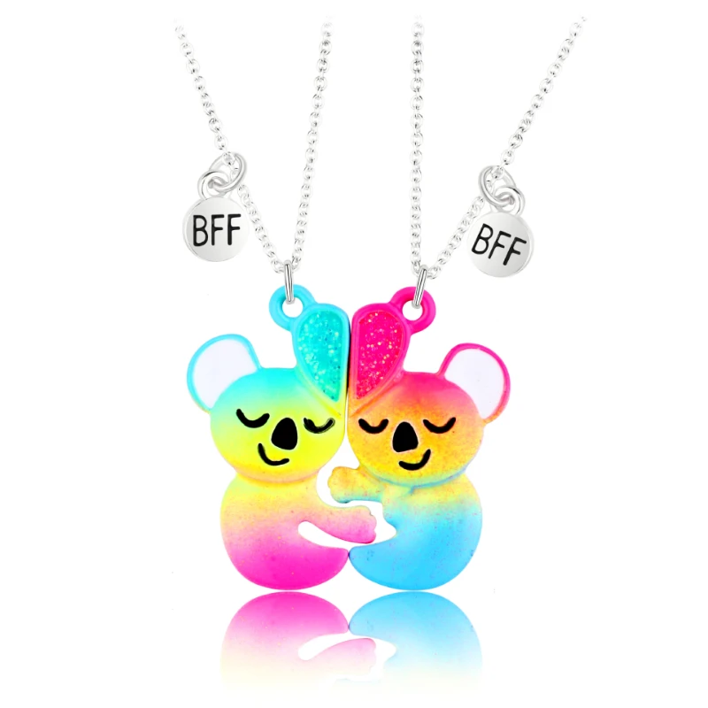 New Cute Cartoon Pendant Chain Best Friends Magnet Necklace BFF Friendship Children\'s Jewelry Gift for Girls 2Pcs