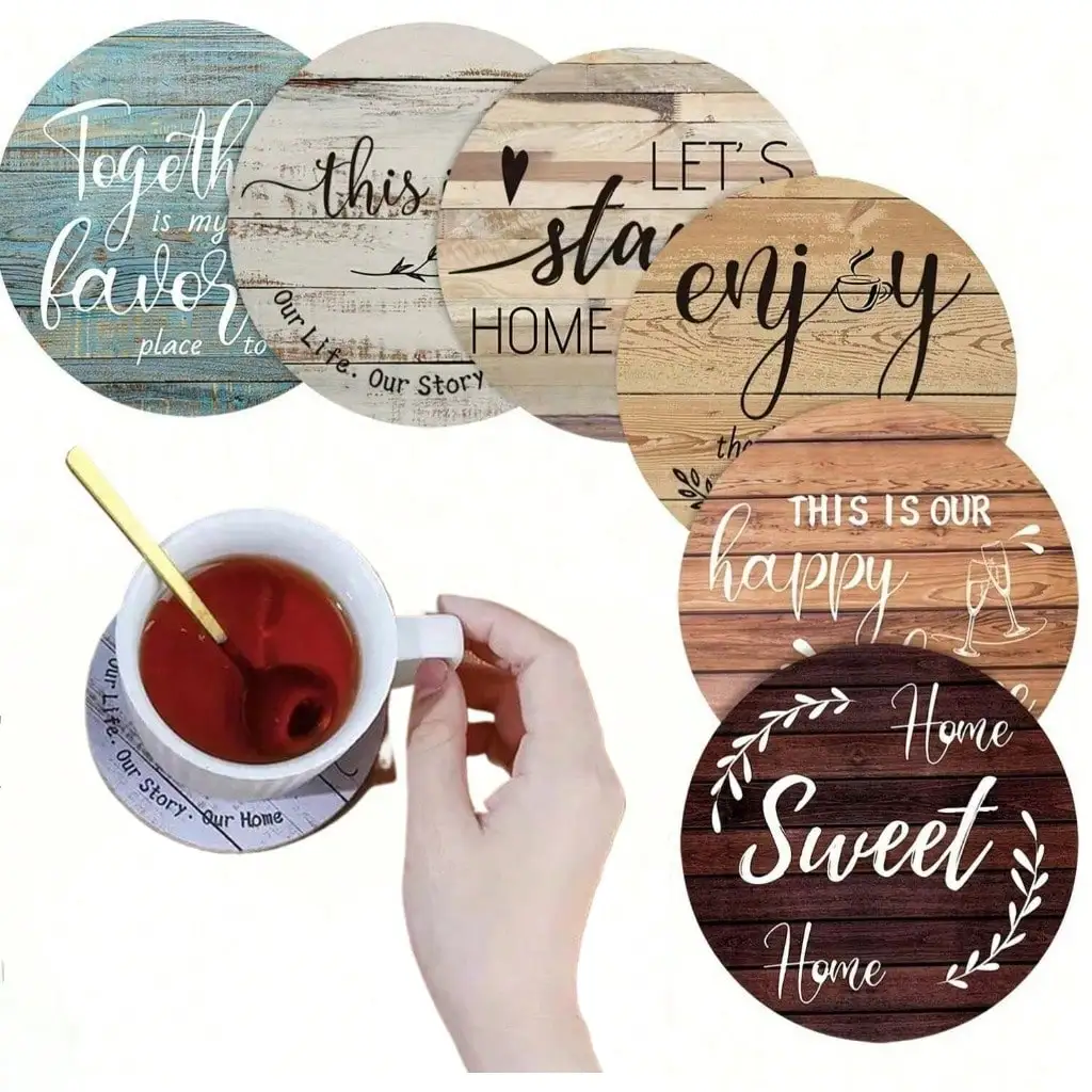 Juego de 6 posavasos para bebidas, posavasos decorativos con base antideslizante para el hogar, la cocina, el escritorio del oficio, la cafetería, el restaurante, adecuados para cumpleaños, bodas, graduaciones, Navidad, días festivos y regalos, perfectos para decoraciones de fiestas.