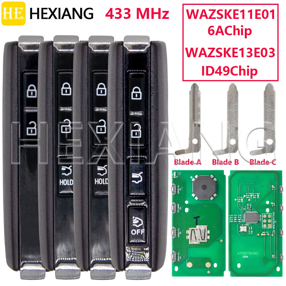 HE WAZSKE11E01 WAZSKE13E03 6A/ID49 Chip 433MHz Proximity Car Remote Key For Mazda Axela CX30 CX-30 CX-5 CX-8 CX-9 2016-2021