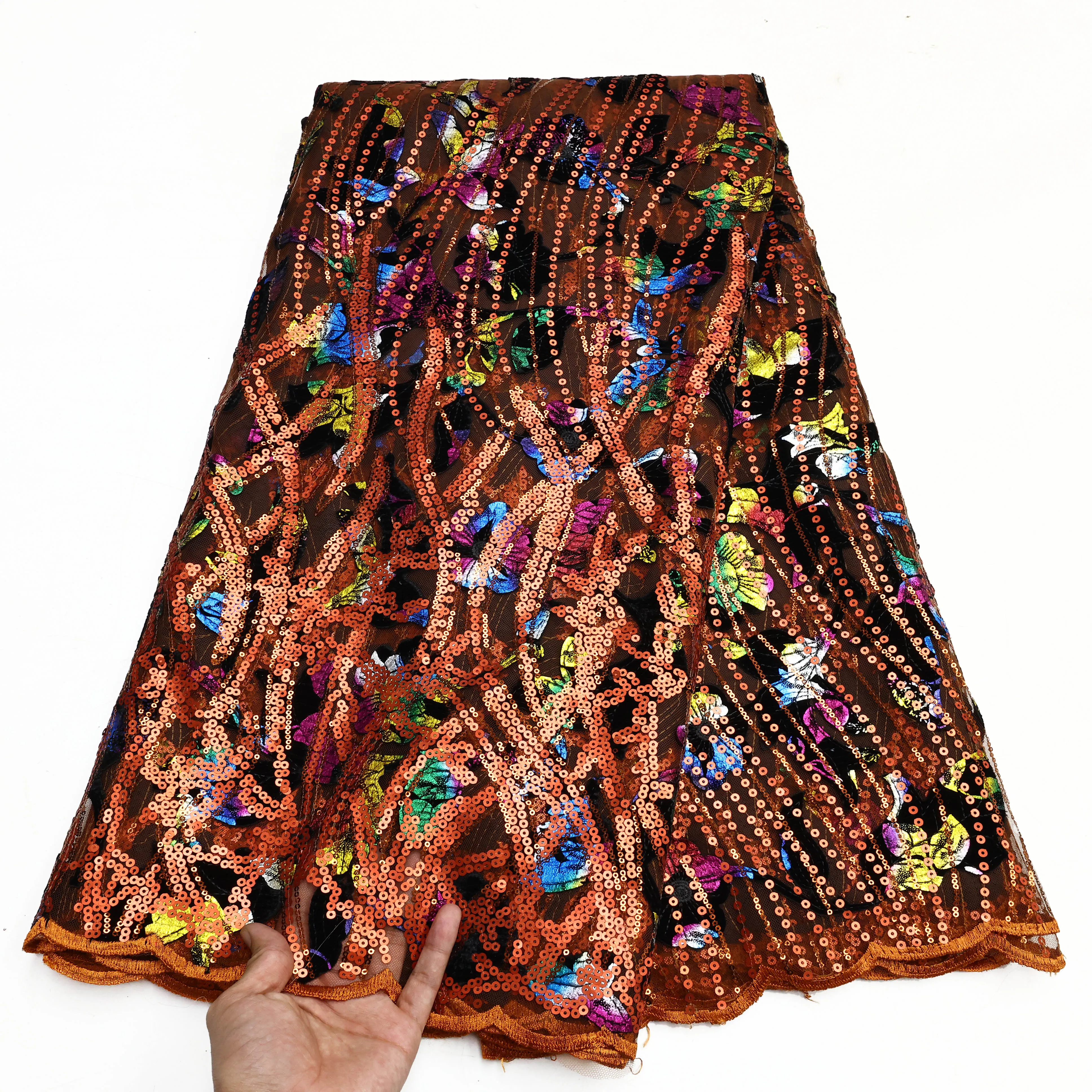 新着スパンコールレース生地アフリカ最新チュールレース素材高級刺繍スパンコールメッシュウェディングパーティードレス生地