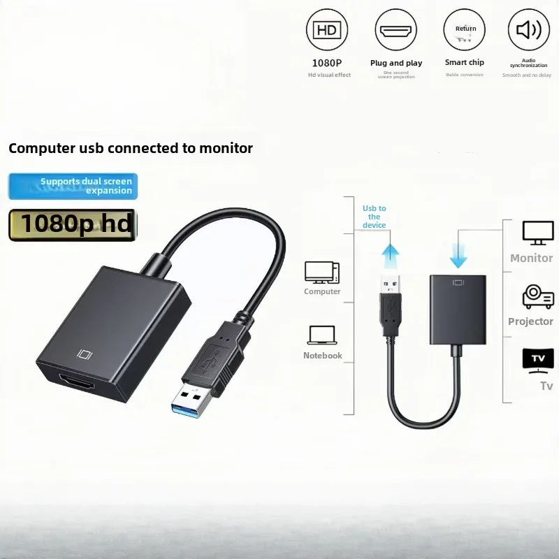 

USB 3.0 To HDMI Adapter 1080P USB To HDMI-Compatible Video Converter External Adapter Video Cable for Desktop Laptop
