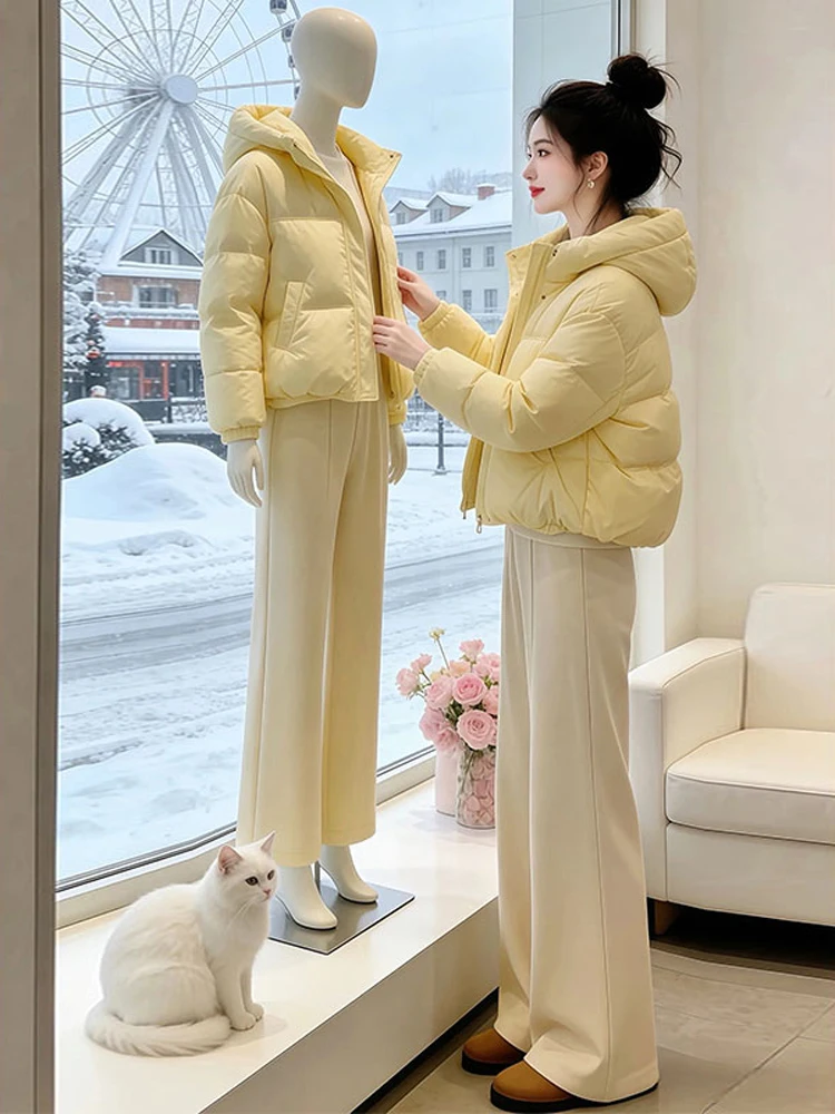

Korean Style Commuter Hooded Bread Coat Women's Fashion Simple Cotton Jacket Winter New Arrival Casual Loose Fit Zipper Closure