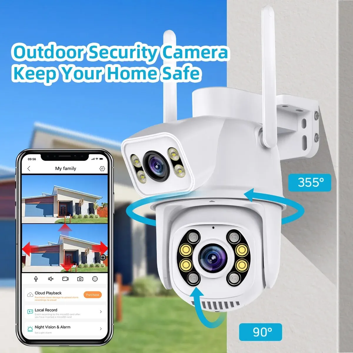 8MP 4K PTZ Wifi Camera Dual Lens with Dual Screen Ai Human Detect Auto Tracking Wireless Outdoor Surveillance Camera ICSee App