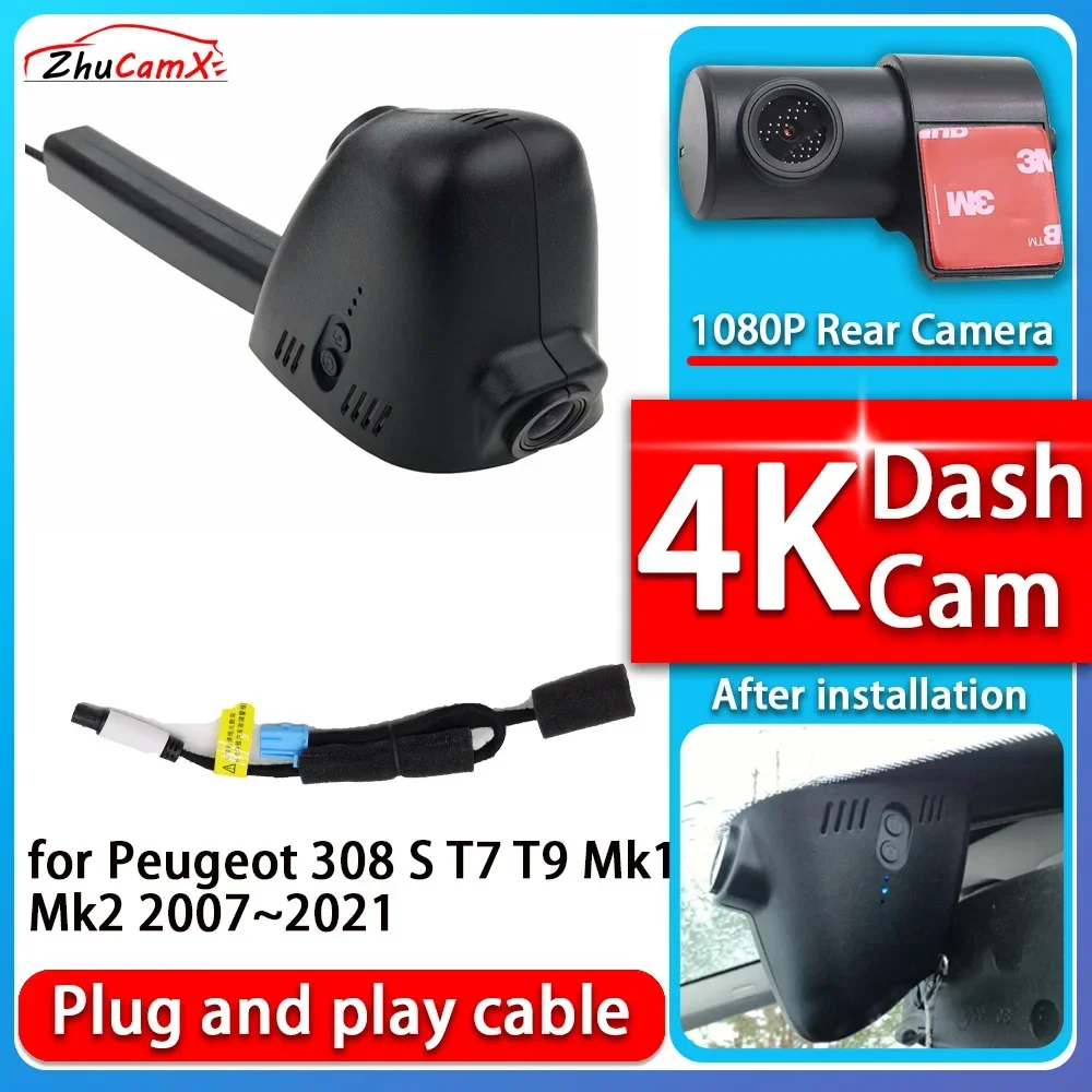 

4K 2160P Camera Plug and Play Dash Cam Video Night Vision For Peugeot 308 S T7 T9 Mk1 Mk2 2007~2021