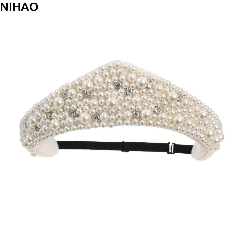 

Элегантная бархатная повязка на голову в стиле барокко с треугольными жемчужинами и стразами, эластичная, в европейско-американском стиле