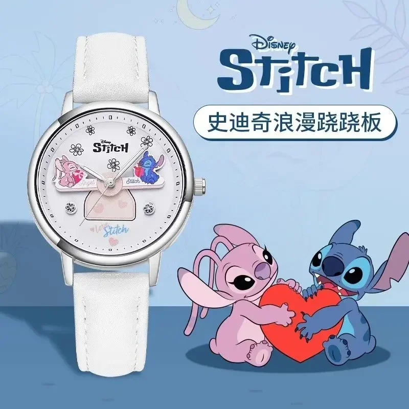 

Disney Stitch Student Watches Cute Cartoon Exquisite Personality Creative Fashion Kids Girls Seesaw Quartz Watch holiday gift