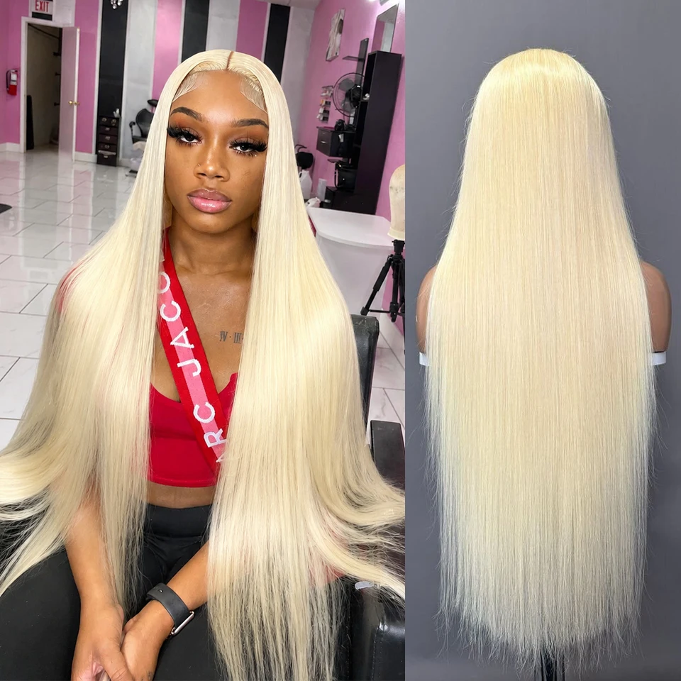 13x6 HD Lace Front Straight Human Hair Wigs with Baby Hair 40 Inch Long 613 Blonde colored Human Hair Frontal Wigs Full Bouncy