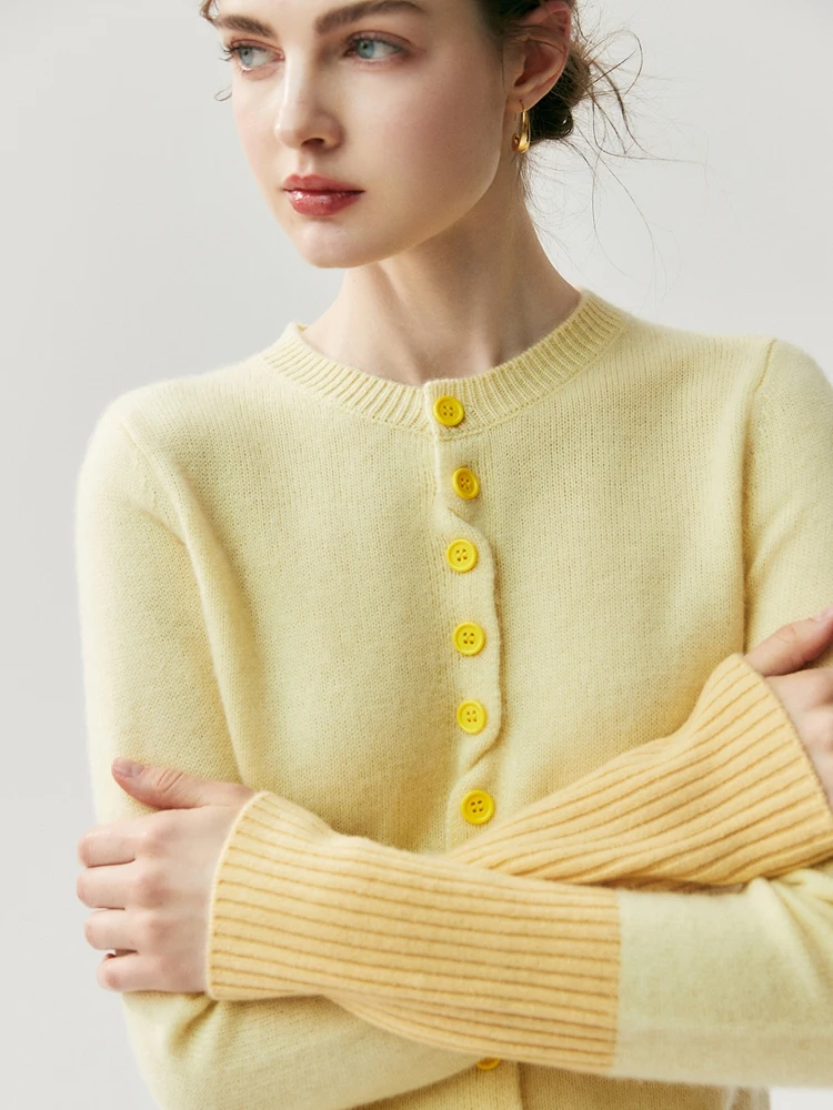 CHICUU Dámský svetr s dlouhým rukávem a kardiganem, 100% kašmírový svetr, podzimní a zimní základní kabát s dlouhým rukávem a kašmírovým kardiganem - náhled 2