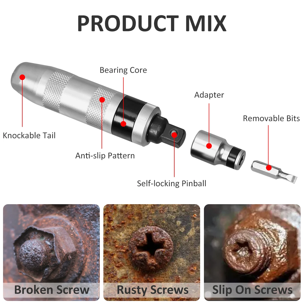 Imagem -02 - Chave de Fenda Portátil do Impacto Ferramentas Manuais para Afrouxar os Parafusos Remover Fixadores Teimosos Conjunto Manual