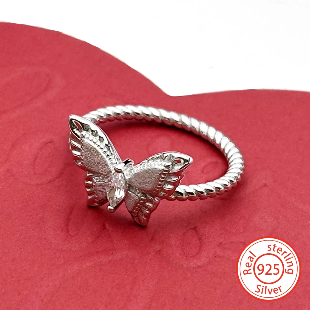

Кольцо из стерлингового серебра 925 пробы с бабочкой для женщин, роскошное изысканное кольцо с кристаллами, элегантное женское украшение на палец, подарок на годовщину
