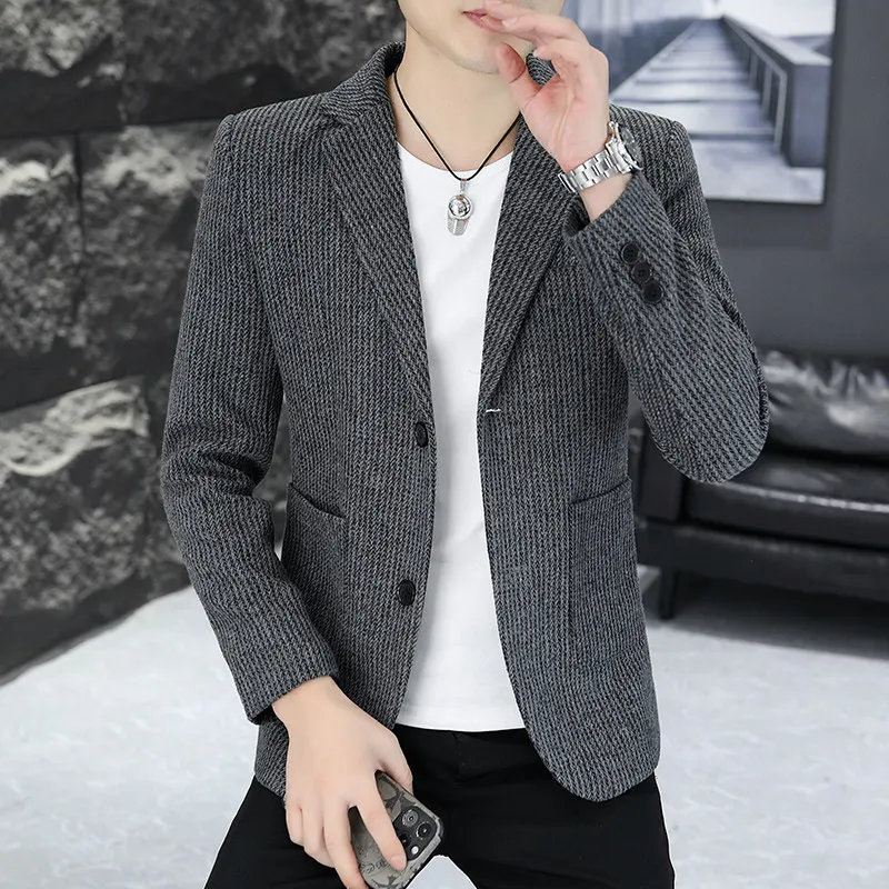 

Men's Two-Button Casual Suit Youth Autumn Winter New Korean Version Slim Fit Trendy Small Western Sle Long Sve Coat