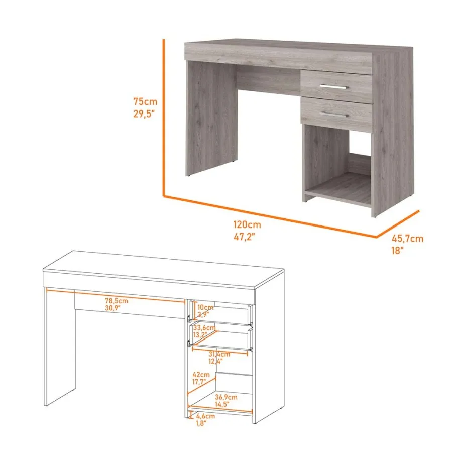 Writing Computer Desk with Two Drawers and One Cabinet - Home Office Furniture