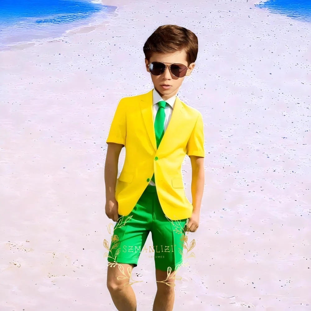 

Suits for Boys Wedding Tuxedo Formal Summer Jacket Short Pants 2 Pieces Kids Child Clothes Beach Party Suits