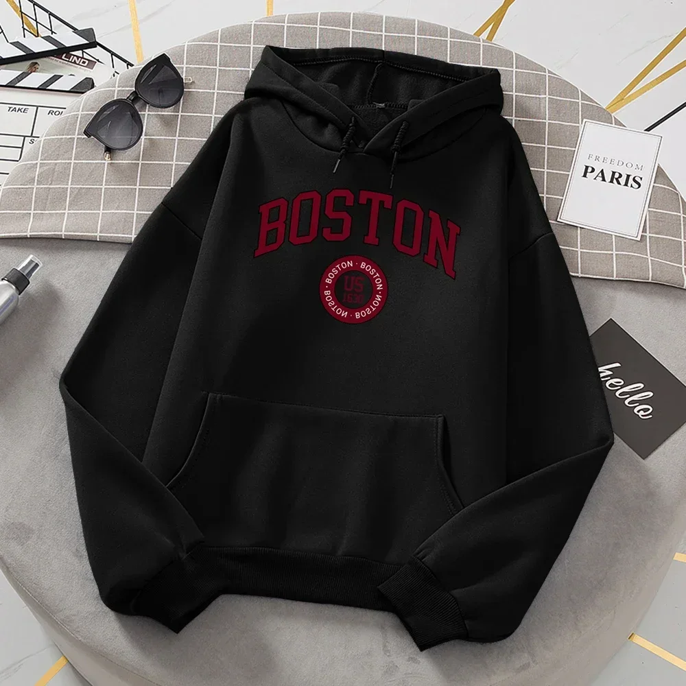 Female Hoodies Boston City Founded in 1630 Hoodie Women Warm Comfortable Pullovers Fashion Casual Basic All Match Sweatshirt Top