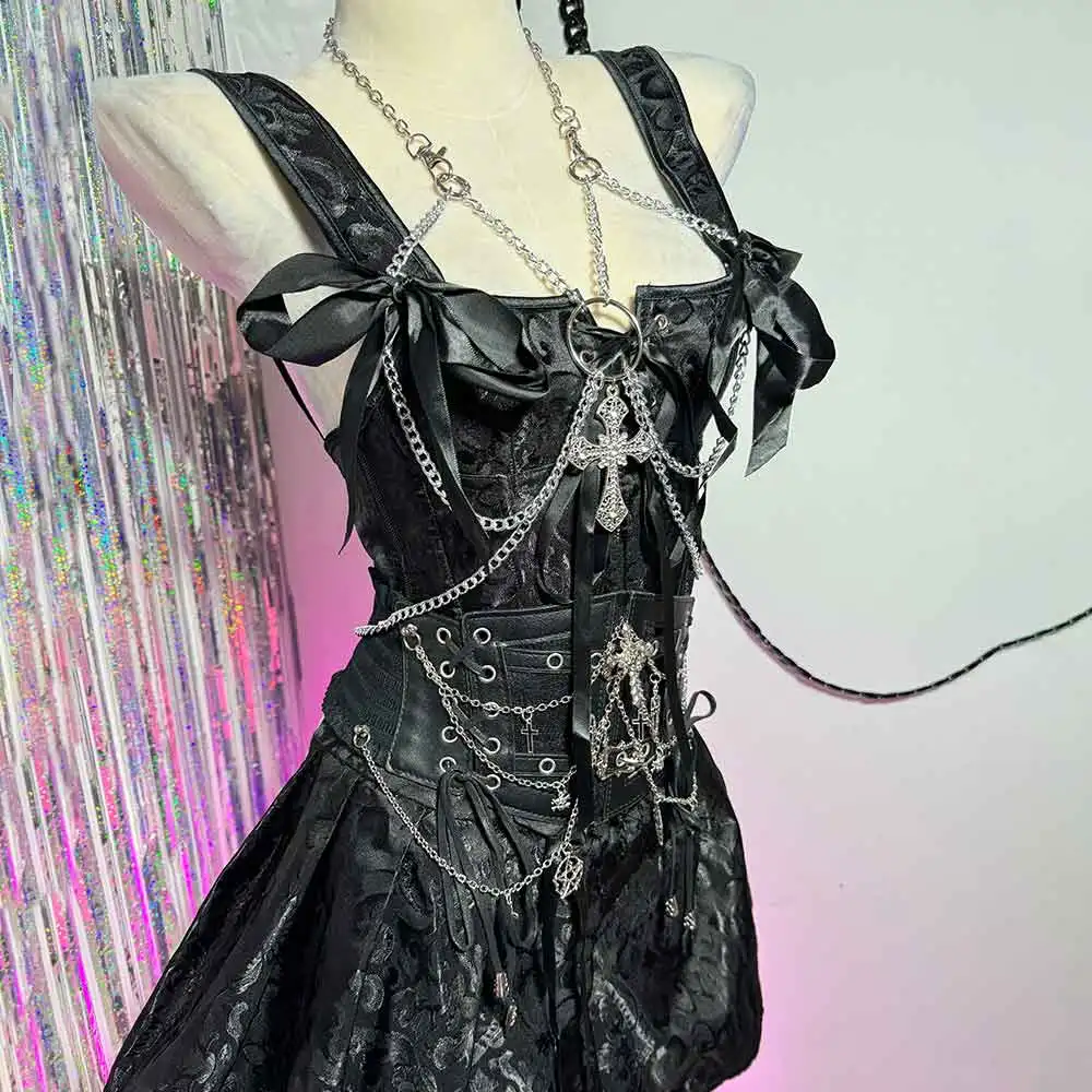 

DIY Kawaii Y2K TOPS Cross Club Wear Digital Goth Chain E-Girls Gothic Dress Cyber Harajuku Punk Rock Emo Grunge Eco Hand Made