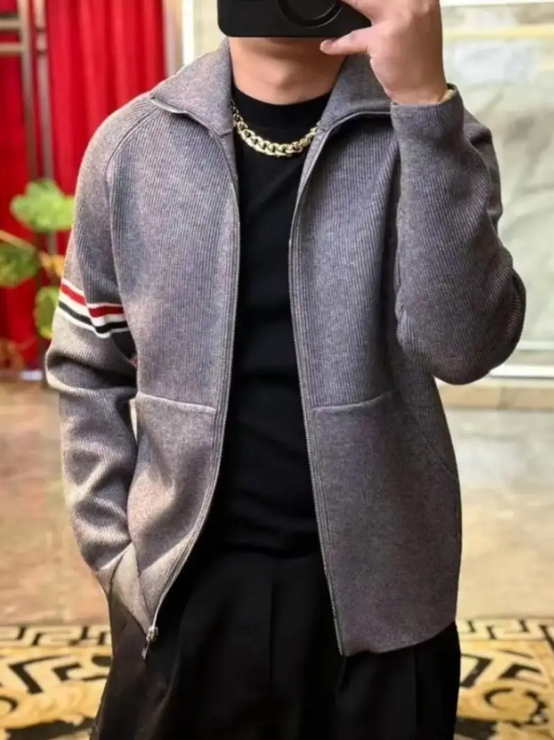 

High Quali Faionable Knitted Sweater Stand Collar Premium Material Sli Trendy Personali Match All Autumn Winter Men...