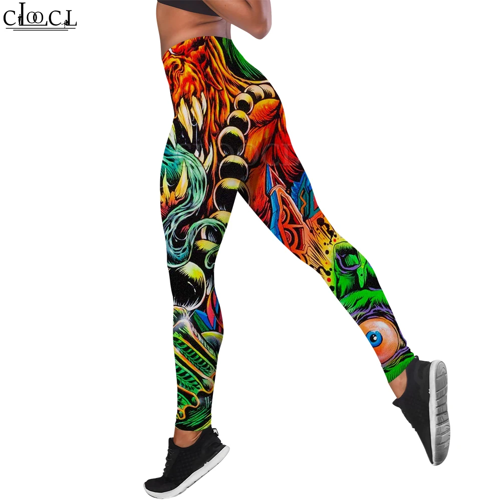 CLOOCL Women Leggings Slim Trousers for Ladies Gym Workout Hip Lifting Yoga Pants Harajuku Cartoon Colorful Print Leggings