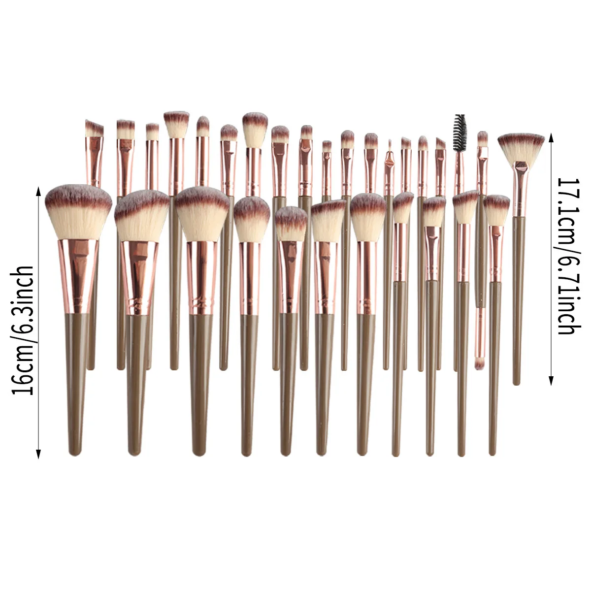 67-delige professionele make-upkit - 30 bruine penselen + sponzen voor foundation, contouren, oogschaduw en blenden