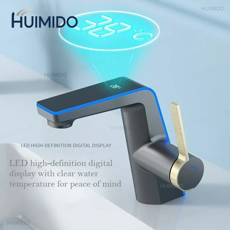 High-end Temperature Display Faucet LED Light 2 Modes Sprayer Hot Cold Water Sink Mixer Wash Tap Single Hole for Bathroom