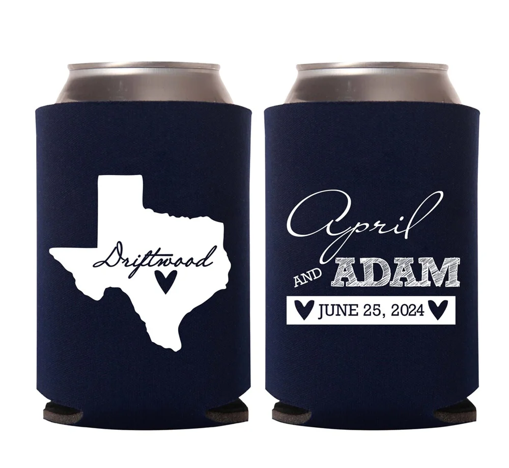 

State Map Wedding Can Coolers - Texas or ANY State Wedding Favors Can Coolers - Custom Can Coolers - Personalized Wedding Can Co