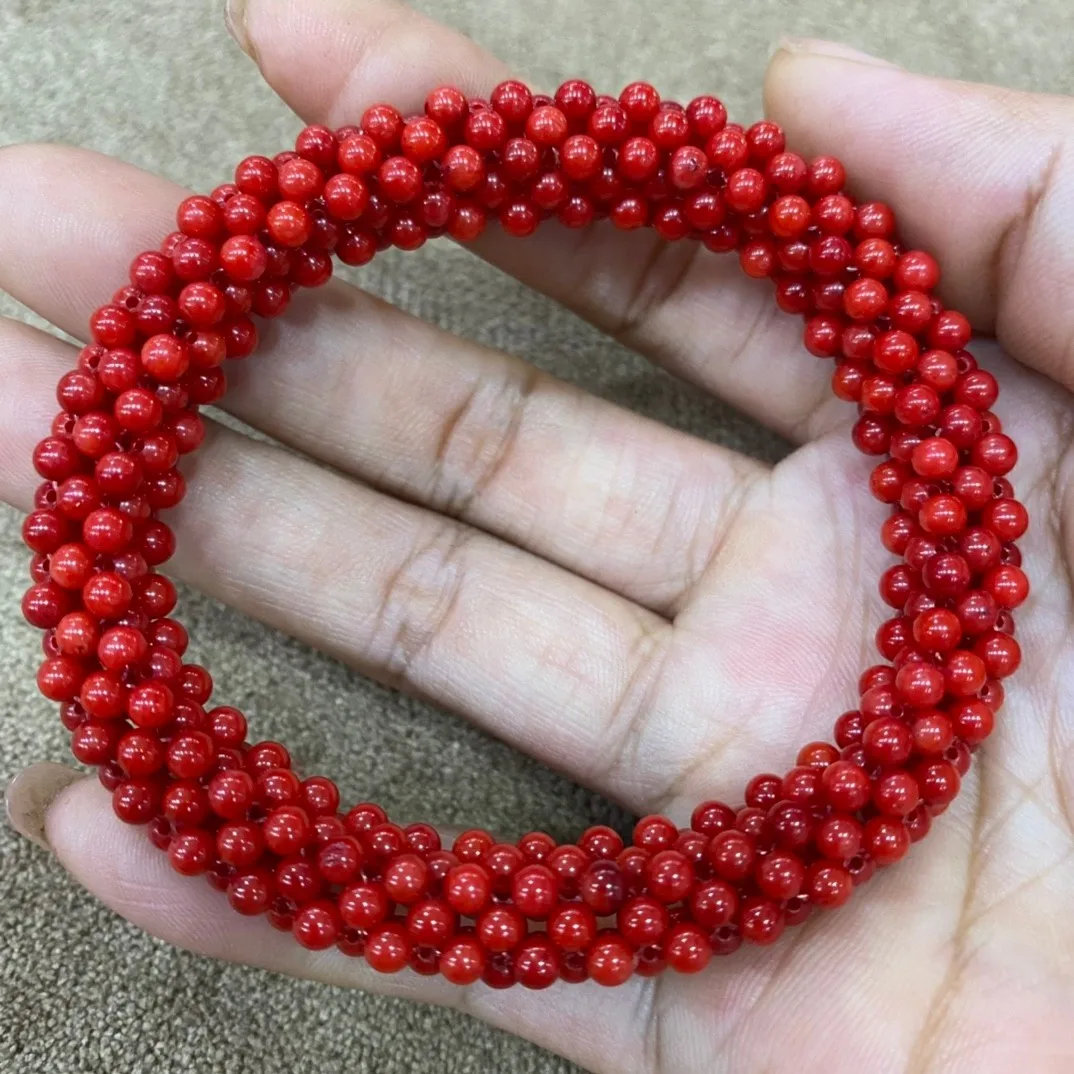 Natural Red Coral Bracelet Woven Bangles Women Healing Gemstone Fine Jewelry Genuine Coral Stone Beaded Bracelets Ladies Gifts