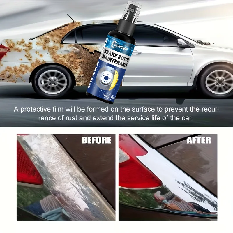 

Multi-purpose metal rust remover, suitable for metal parts, tools, and vehicle surfaces, works instantly with just a spray