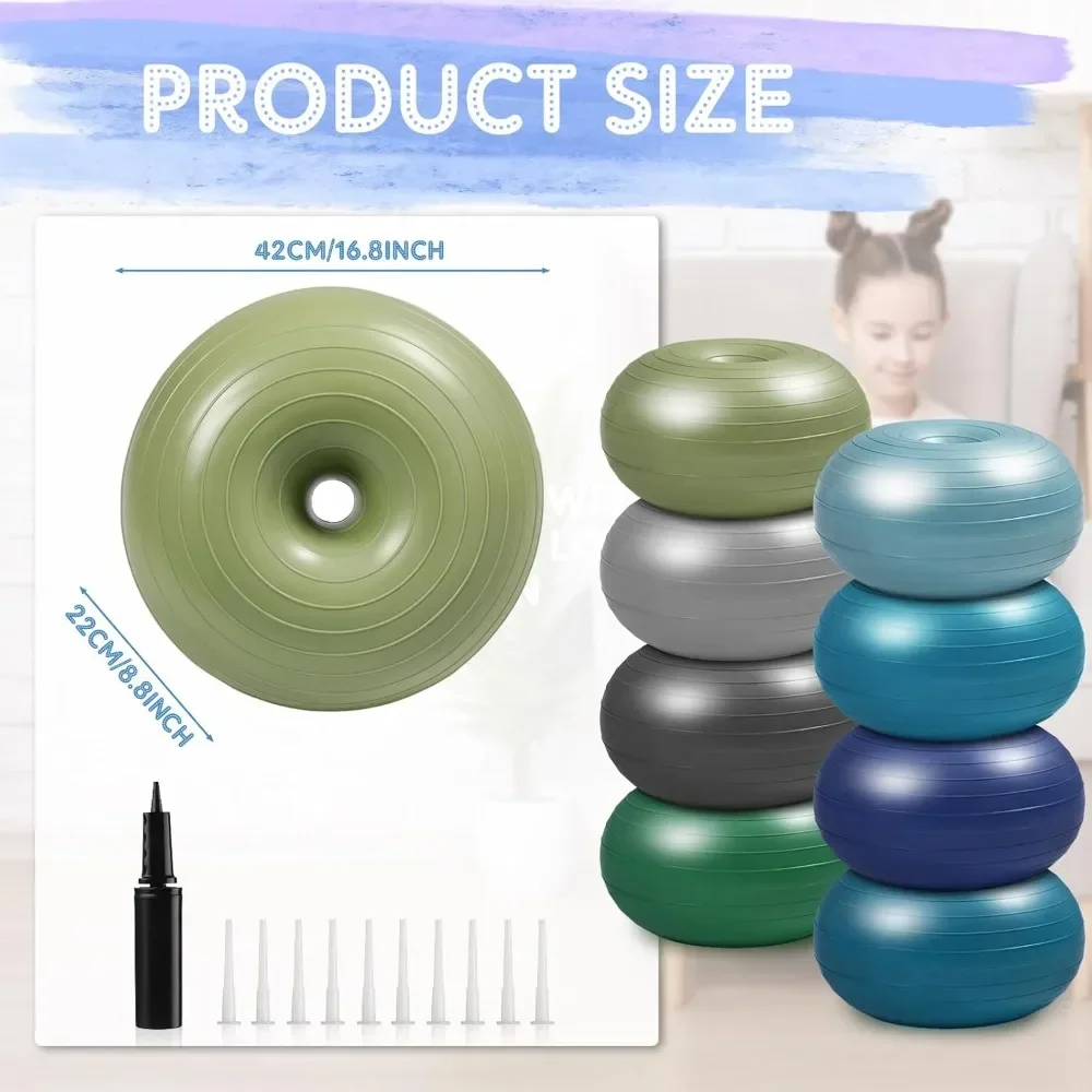 Inflável Donut Ball Chair com bomba de mão, assento flexível para sala de aula, Elementary Yoga Ball, 6 pcs