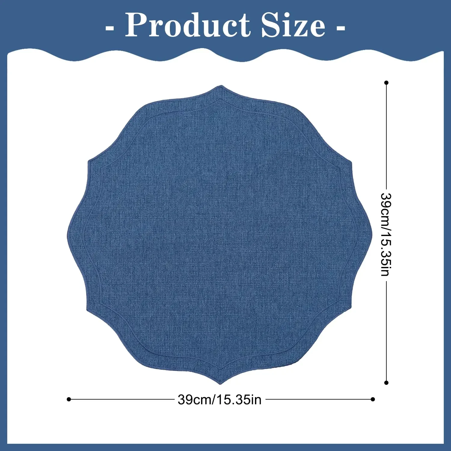 Cotton Linen Round Cloth Placemats,Washable Wrinkle Resistance, Scalloped & Embroidered Fabric Table Mats,15.5 inch