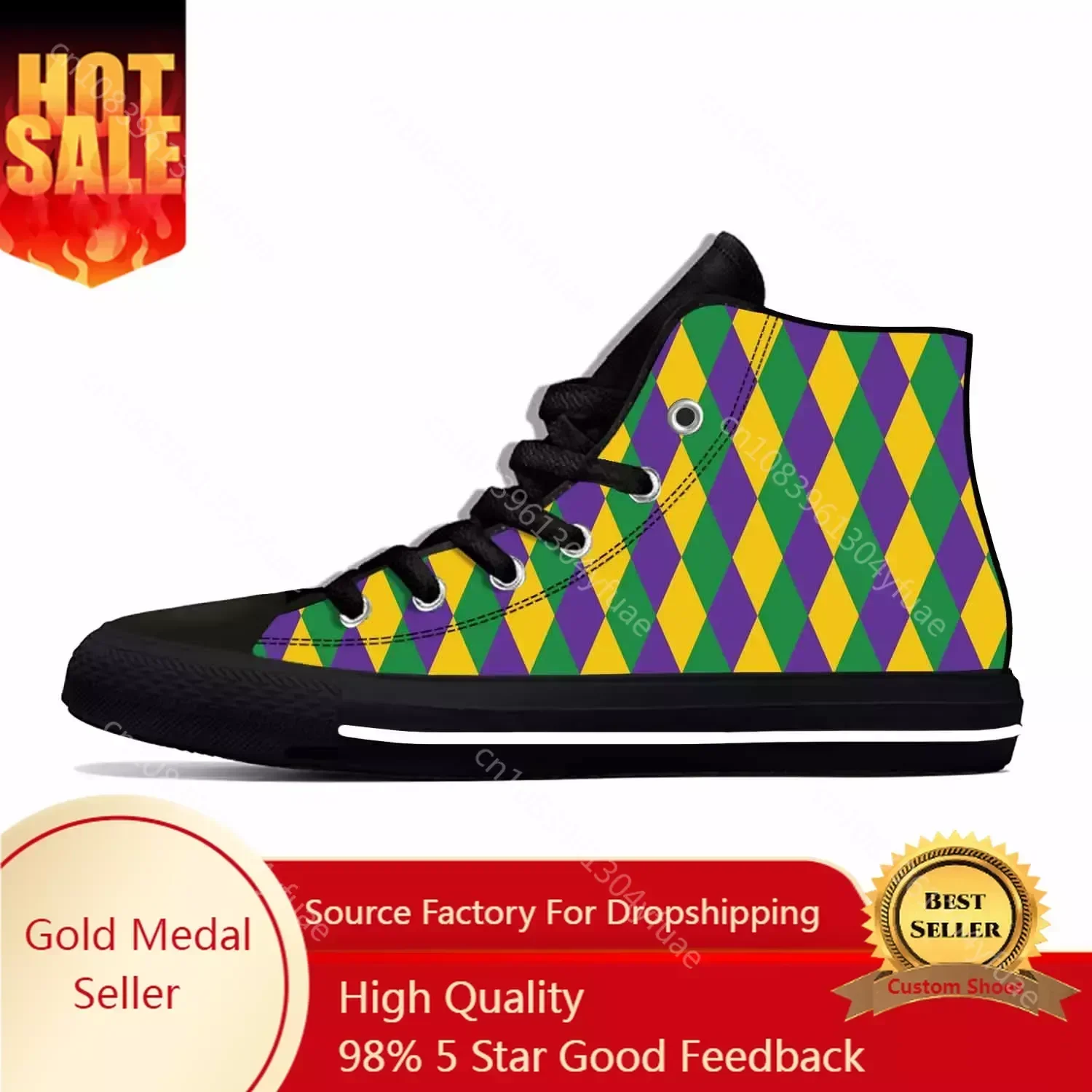 Mardi Gras Carnival Mask Feathers Beads Diamond Casual Cloth Shoes High Top Comfortable Breathable 3D Print Men Women Sneakers