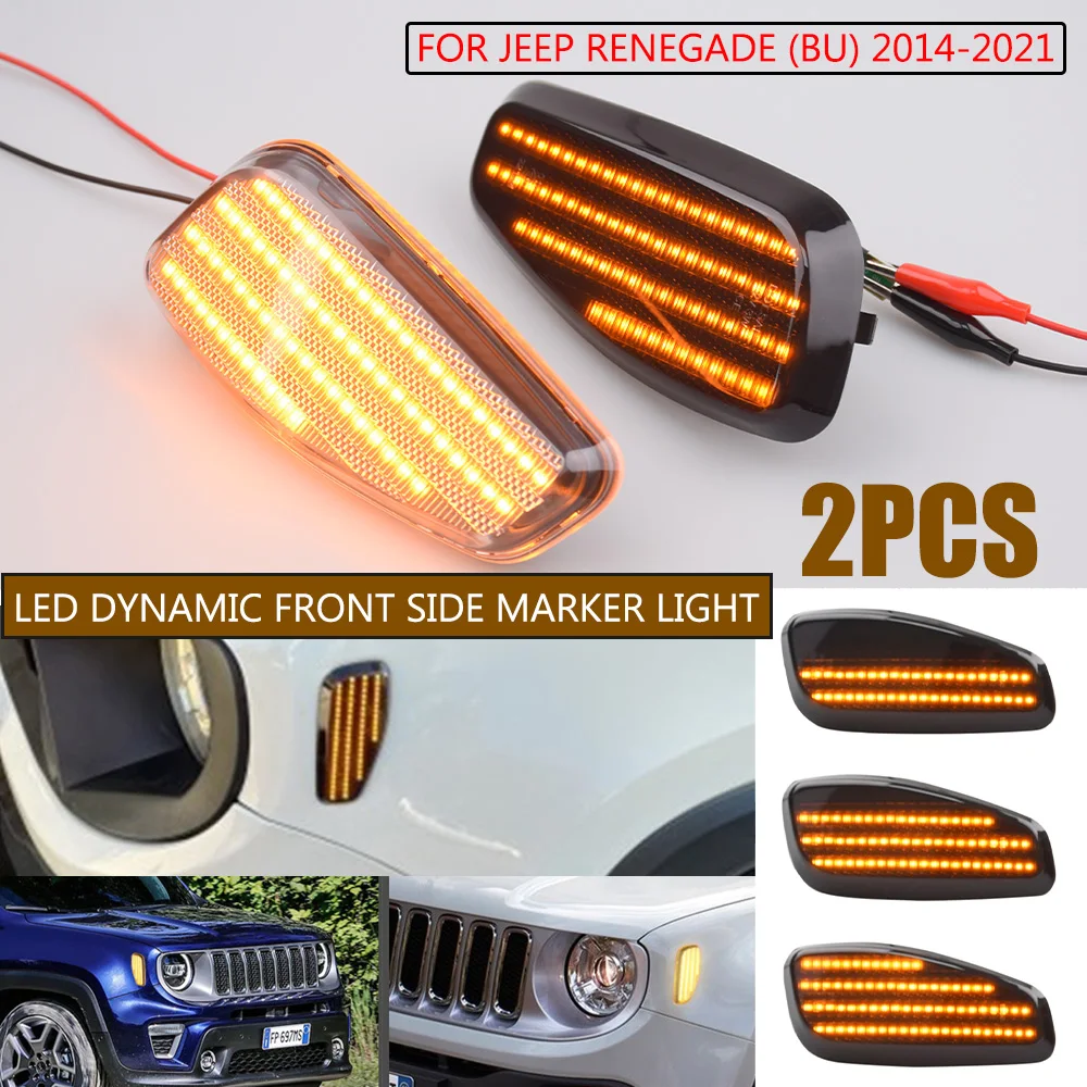 

2Pcs Amber LED Car Dynamic Turn Signal Light Side Marker Lamps Blinker For Jeep Renegade BU 2014 2015 2016 2017 2018 2019-2021